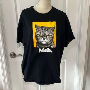 Grumpy Black Cat T-Shirt with Yellow Graphic